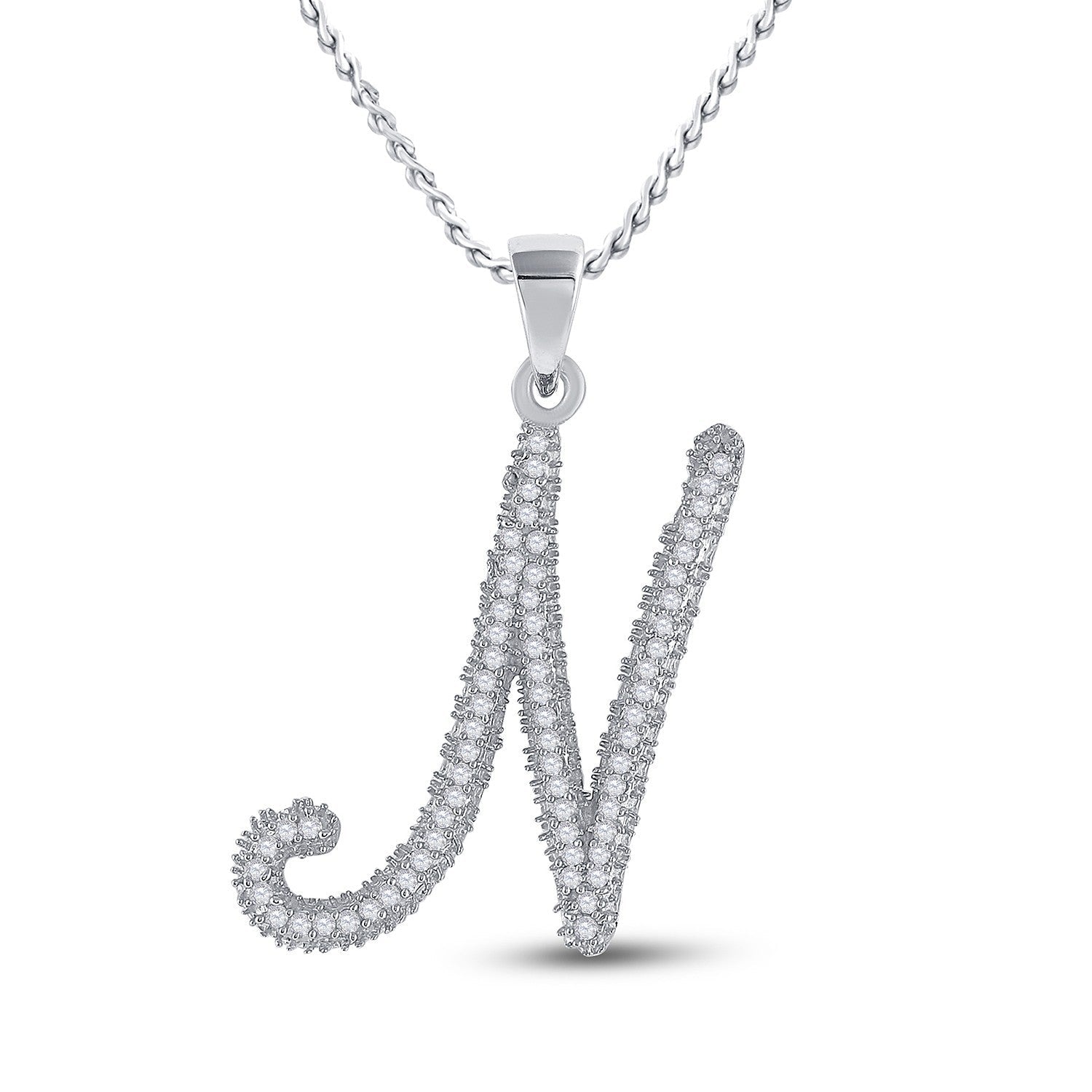 10k White Gold 0.18CTW Natural Diamond Initial "N" Charm 1.25g Alphabet Pendant - Elite Jewelers - Charms & Pendants