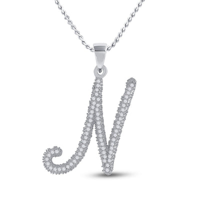 10k White Gold 0.18CTW Natural Diamond Initial "N" Charm 1.25g Alphabet Pendant - Elite Jewelers - Charms & Pendants