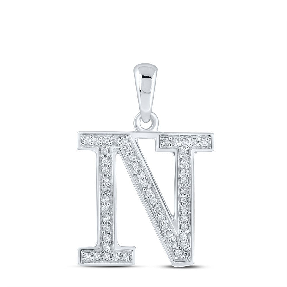 10k White Gold 0.1CTW Natural Diamond Initial "N" Charm 0.8g Alphabet Pendant - Elite Jewelers - Charms & Pendants