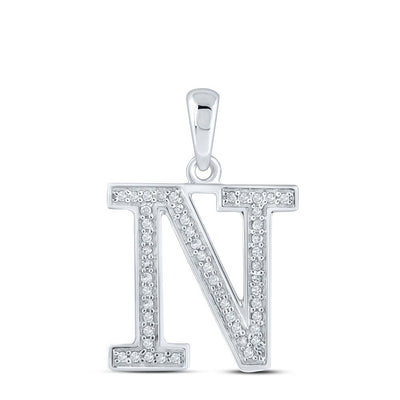 10k White Gold 0.1CTW Natural Diamond Initial "N" Charm 0.8g Alphabet Pendant - Elite Jewelers - Charms & Pendants