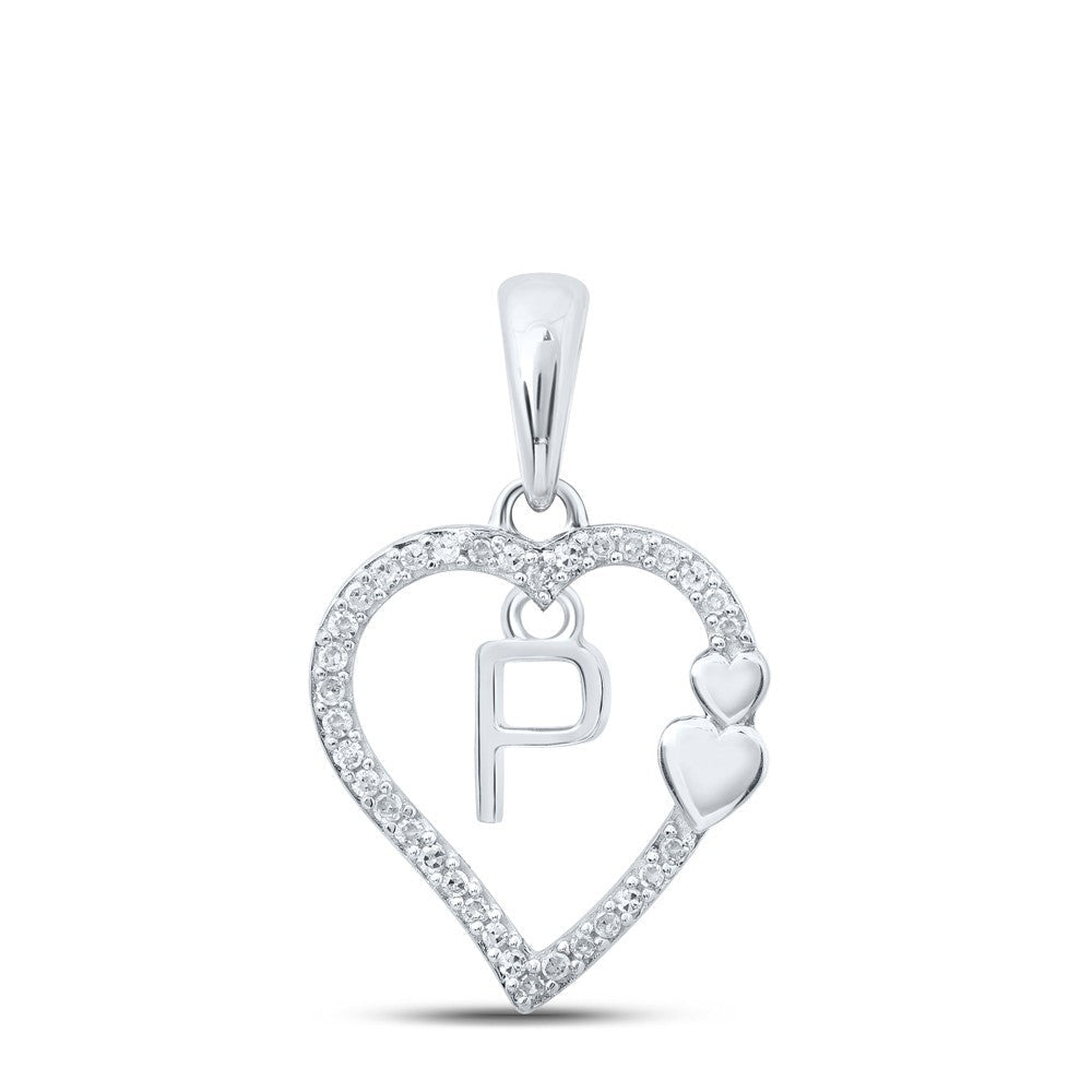 10k White Gold 0.1CTW Natural Diamond Initial "P" Charm 1.19g Alphabet Pendant - Elite Jewelers - Charms & Pendants