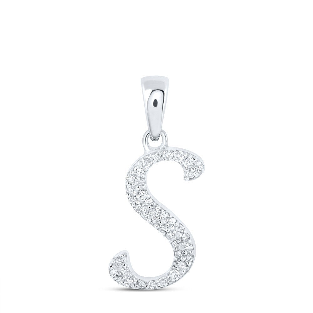 10k White Gold 0.1CTW Natural Diamond Initial "S" Charm 0.71g Alphabet Pendant - Elite Jewelers - Charms & Pendants