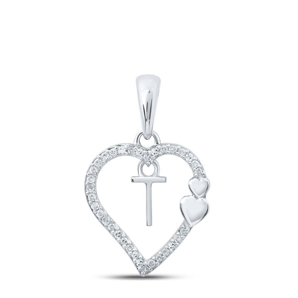 10k White Gold 0.1CTW Natural Diamond Initial "T" Charm 1.18g Alphabet Pendant - Elite Jewelers - Charms & Pendants