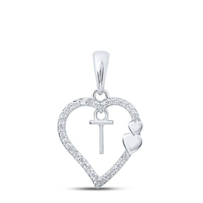 10k White Gold 0.1CTW Natural Diamond Initial "T" Charm 1.18g Alphabet Pendant - Elite Jewelers - Charms & Pendants