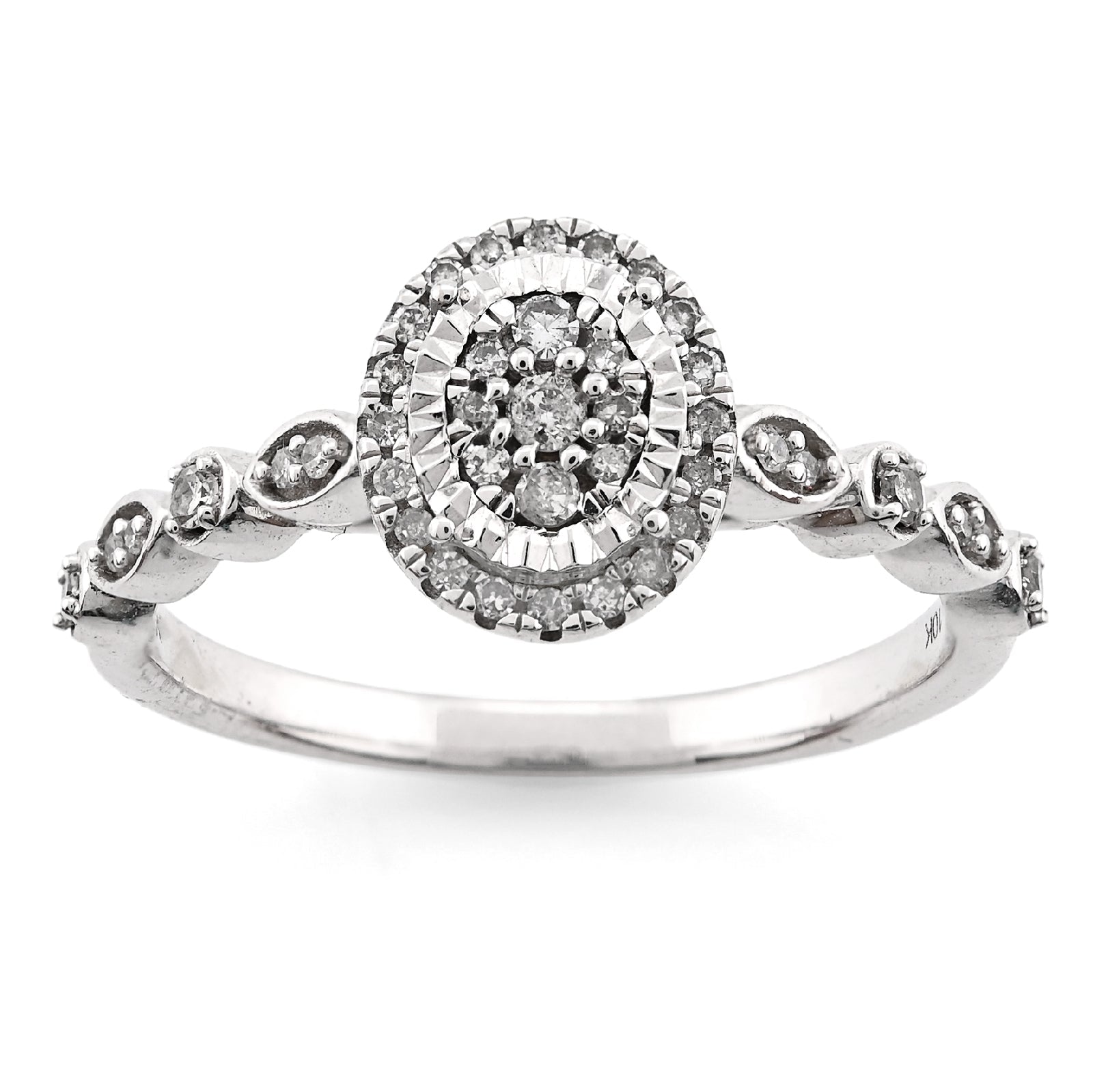 10K White Gold 0.20CT Natural Dimaond Oval Shape Women Band Ring - Elite Jewelers - Rings