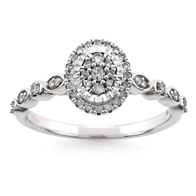 10K White Gold 0.20CT Natural Dimaond Oval Shape Women Band Ring - Elite Jewelers - Rings