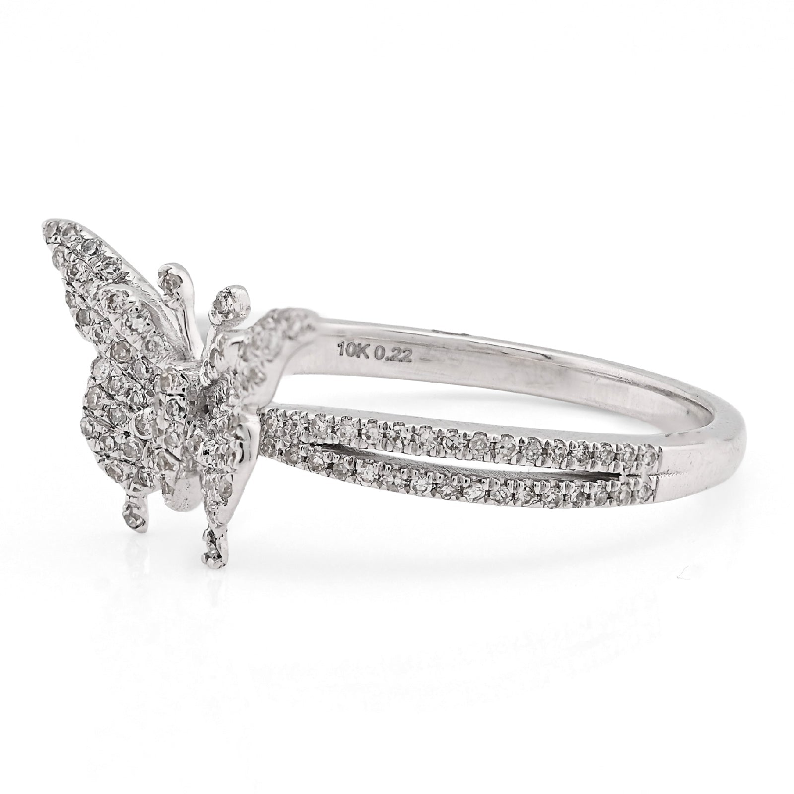 10K White Gold 0.22CT Natural Diamond Butterfly two band Women Ring - Elite Jewelers - Rings