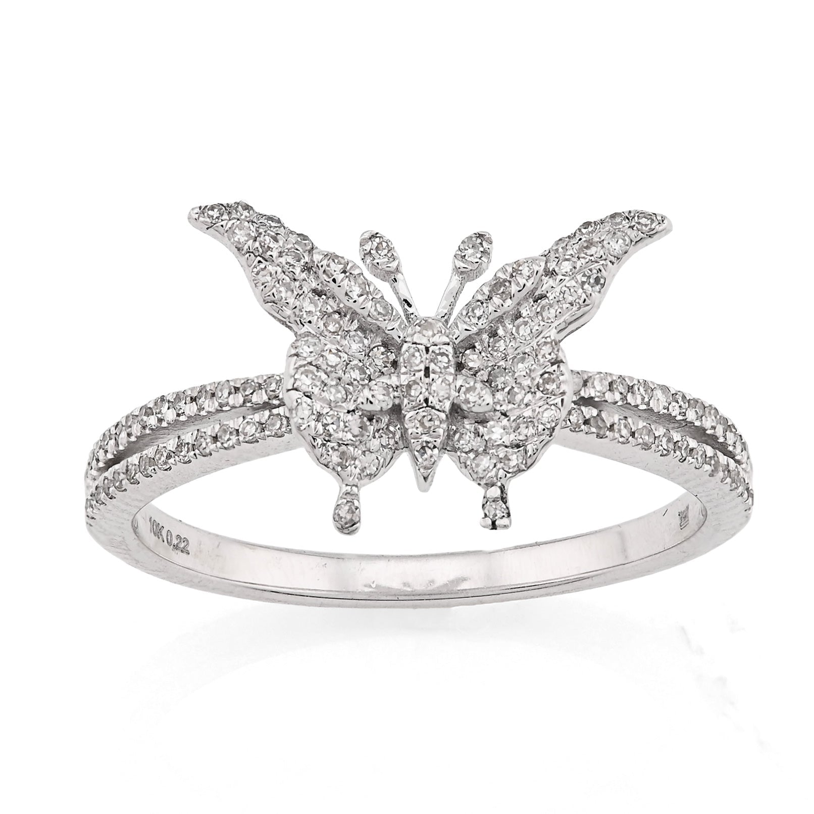 10K White Gold 0.22CT Natural Diamond Butterfly two band Women Ring - Elite Jewelers - Rings