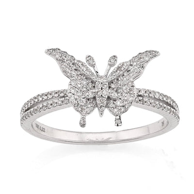 10K White Gold 0.22CT Natural Diamond Butterfly two band Women Ring - Elite Jewelers - Rings