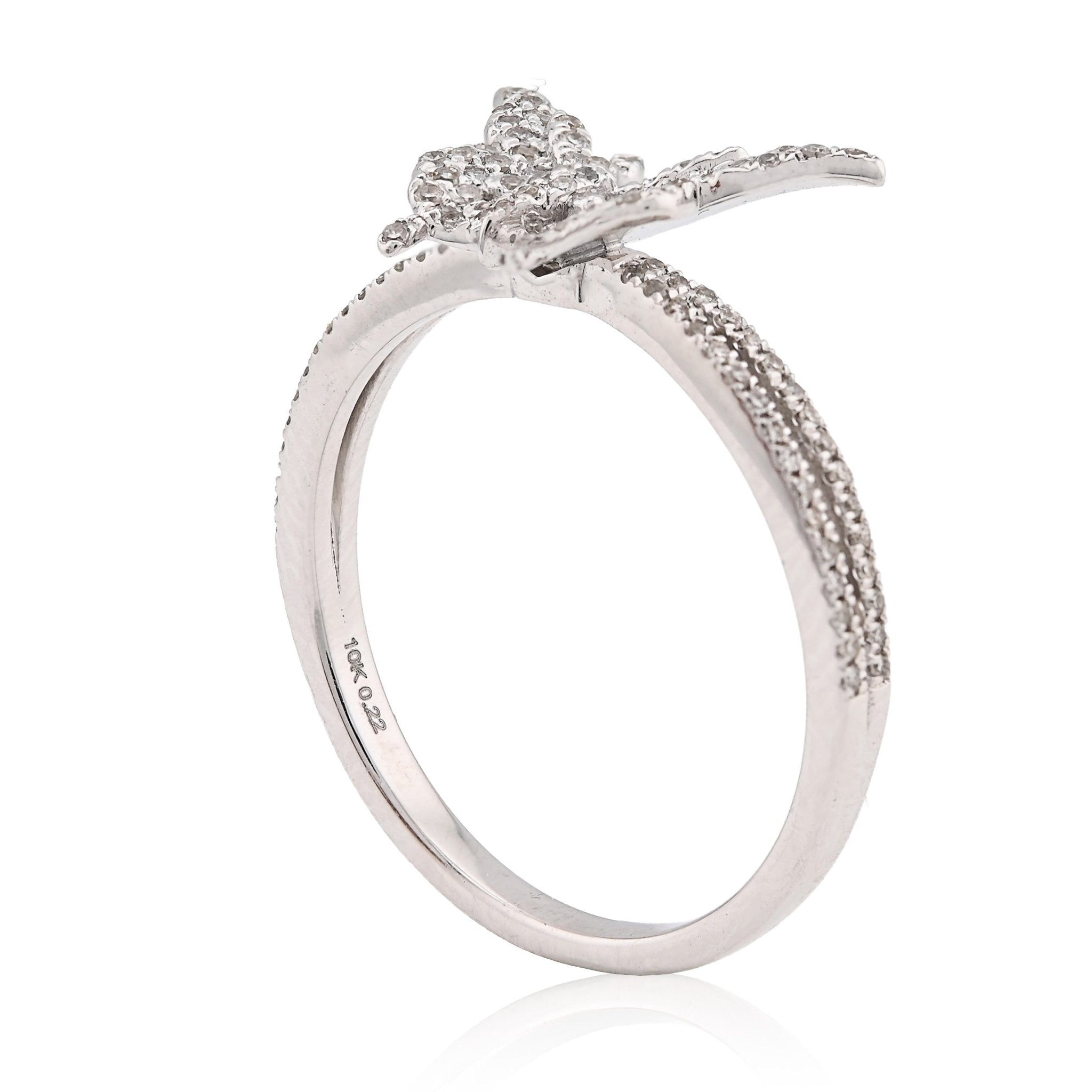 10K White Gold 0.22CT Natural Diamond Butterfly two band Women Ring - Elite Jewelers - Rings
