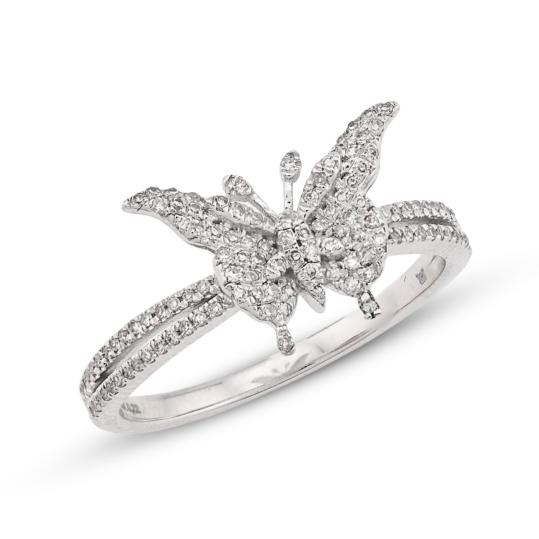 10K White Gold 0.22CT Natural Diamond Butterfly two band Women Ring - Elite Jewelers - Rings