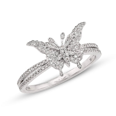 10K White Gold 0.22CT Natural Diamond Butterfly two band Women Ring - Elite Jewelers - Rings