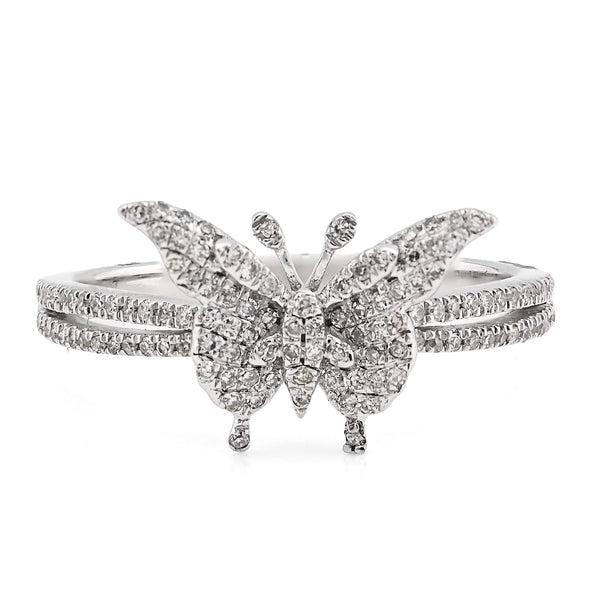 10K White Gold 0.22CT Natural Diamond Butterfly two band Women Ring - Elite Jewelers - Rings