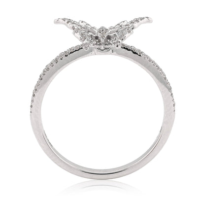 10K White Gold 0.22CT Natural Diamond Butterfly two band Women Ring - Elite Jewelers - Rings