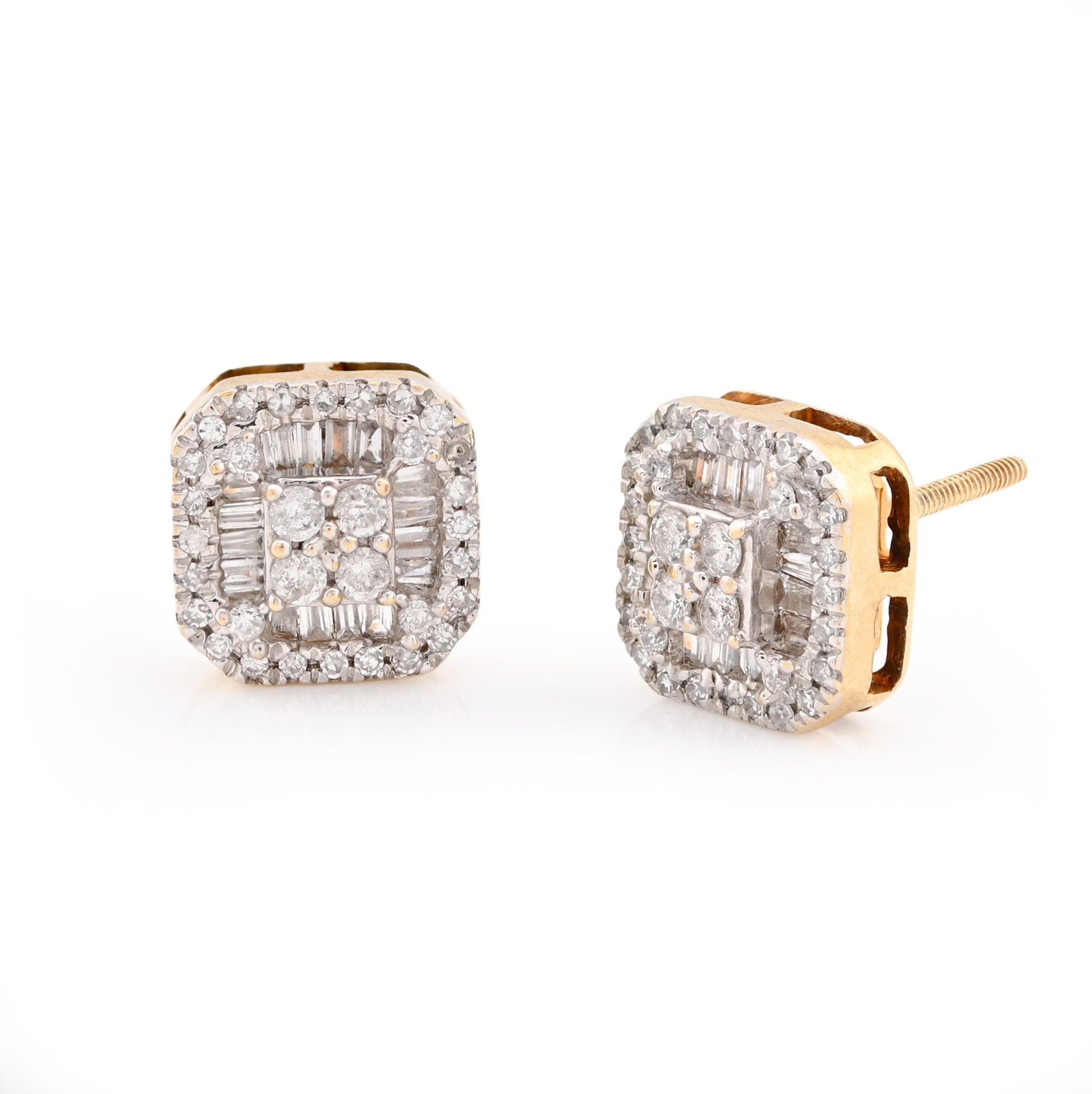 10K White Gold 0.22CT Natural Diamond Round/Baguette Rectangular Shape Men Women Earrings Stud - Elite Jewelers - Earrings