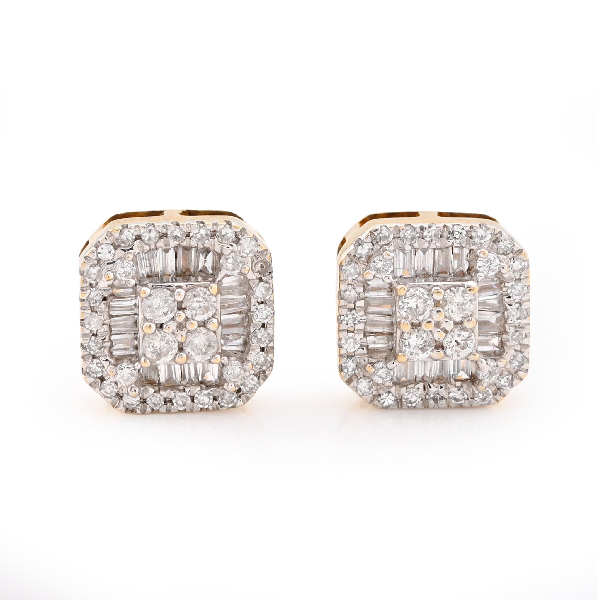 10K White Gold 0.22CT Natural Diamond Round/Baguette Rectangular Shape Men Women Earrings Stud - Elite Jewelers - Earrings