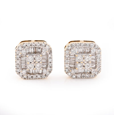 10K White Gold 0.22CT Natural Diamond Round/Baguette Rectangular Shape Men Women Earrings Stud - Elite Jewelers - Earrings