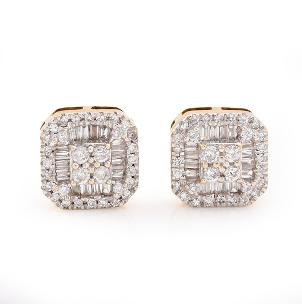 10K White Gold 0.22CT Natural Diamond Round/Baguette Rectangular Shape Men Women Earrings Stud - Elite Jewelers - Earrings