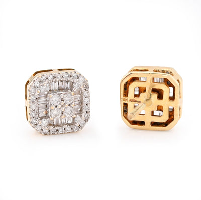 10K White Gold 0.22CT Natural Diamond Round/Baguette Rectangular Shape Men Women Earrings Stud - Elite Jewelers - Earrings