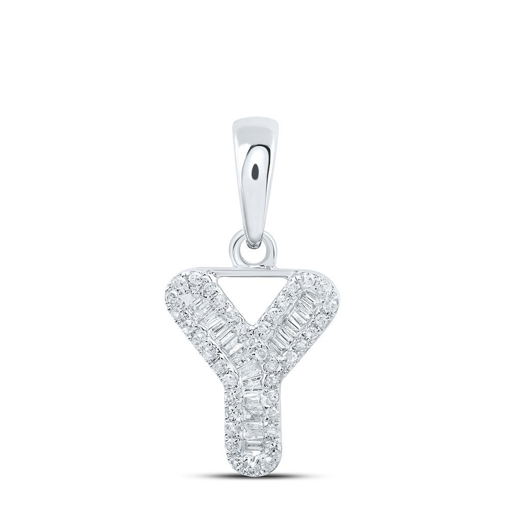10k White Gold 0.22CTW Natural Diamond Initial "Y" Charm 1.52g Alphabet Pendant - Elite Jewelers - Charms & Pendants