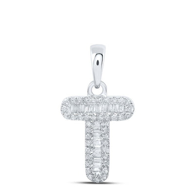 10k White Gold 0.23CTW Natural Diamond Initial "T" Charm 0.83g Alphabet Pendant - Elite Jewelers - Charms & Pendants