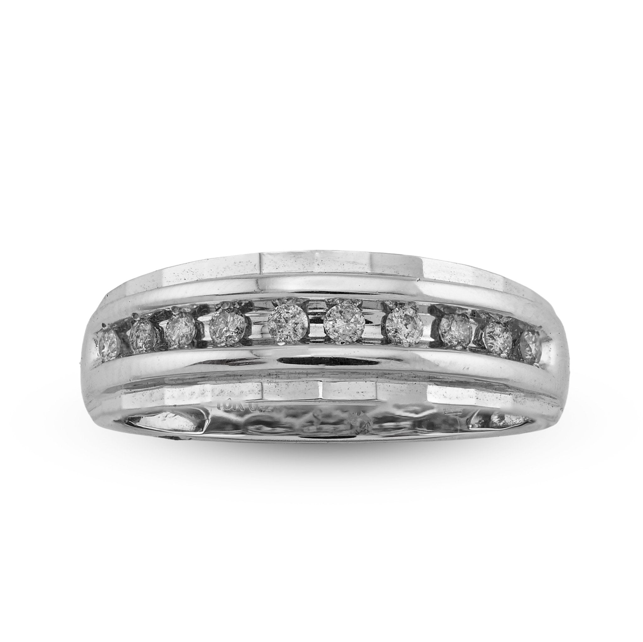 10K White Gold 0.26CT Natural Diamond Single Row Men Band - Elite Jewelers - Rings