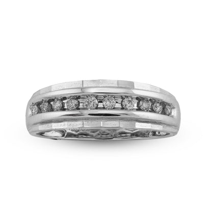 10K White Gold 0.26CT Natural Diamond Single Row Men Band - Elite Jewelers - Rings