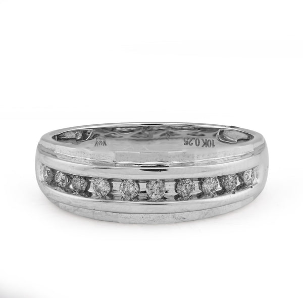 10K White Gold 0.26CT Natural Diamond Single Row Men Band - Elite Jewelers - Rings