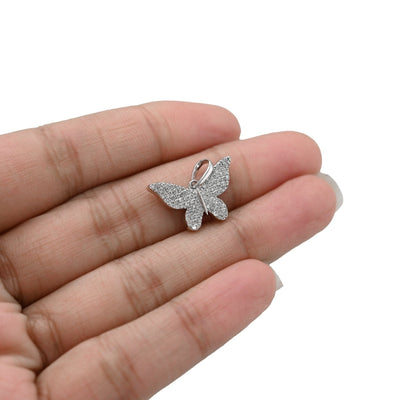 10k White Gold 0.26CTW Natural Diamond Butterfly Pendant 1.4g Womens Charm - Elite Jewelers - Charms & Pendants