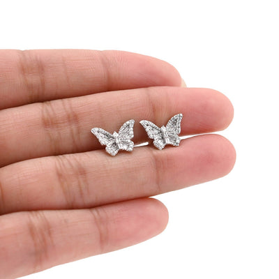 10k White Gold 0.27CTW Natural Diamond Round/Baguette Butterfly Studs Earring - Elite Jewelers - Earrings
