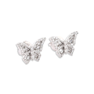 10k White Gold 0.27CTW Natural Diamond Round/Baguette Butterfly Studs Earring - Elite Jewelers - Earrings