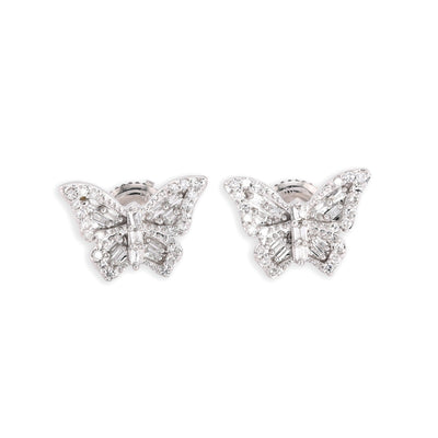 10k White Gold 0.27CTW Natural Diamond Round/Baguette Butterfly Studs Earring - Elite Jewelers - Earrings