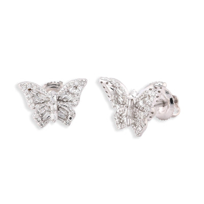 10k White Gold 0.27CTW Natural Diamond Round/Baguette Butterfly Studs Earring - Elite Jewelers - Earrings