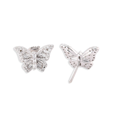 10k White Gold 0.27CTW Natural Diamond Round/Baguette Butterfly Studs Earring - Elite Jewelers - Earrings