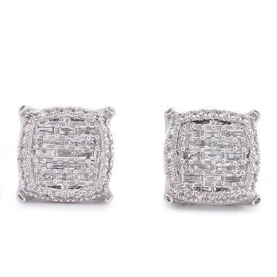 10K White Gold 0.33CT Square Shape Baguette Centre Halo Natural Diamond Women earrings - Elite Jewelers-Earrings