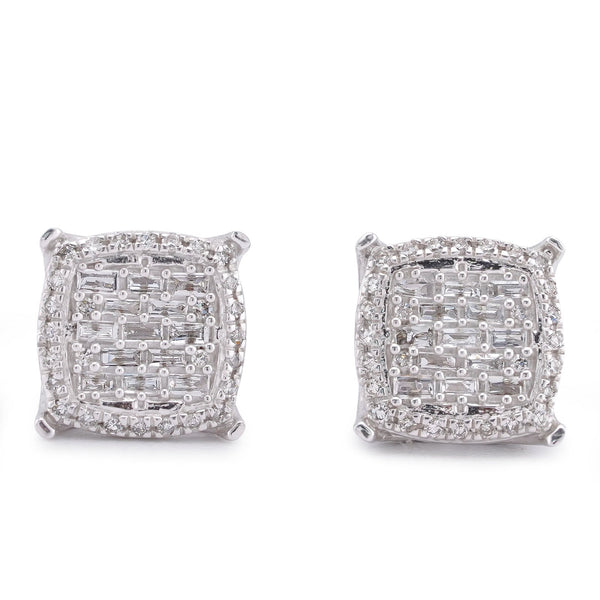 10K White Gold 0.33CT Square Shape Baguette Centre Halo Natural Diamond Women earrings - Elite Jewelers-Earrings