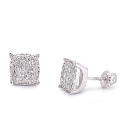 10K White Gold 0.33CT Square Shape Baguette Centre Halo Natural Diamond Women earrings - Elite Jewelers-Earrings