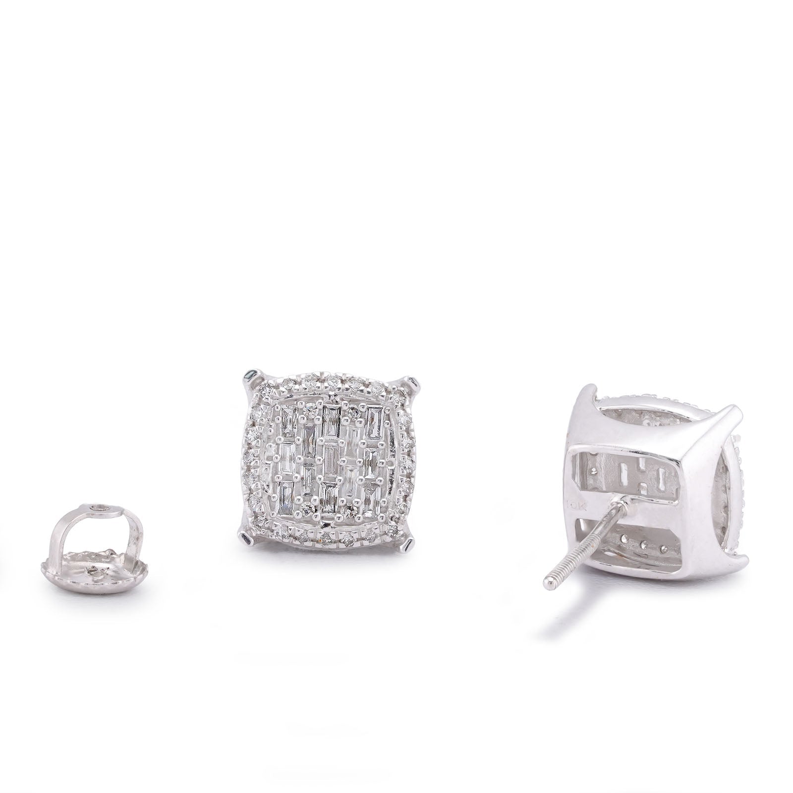 10K White Gold 0.33CT Square Shape Baguette Centre Halo Natural Diamond Women earrings - Elite Jewelers-Earrings