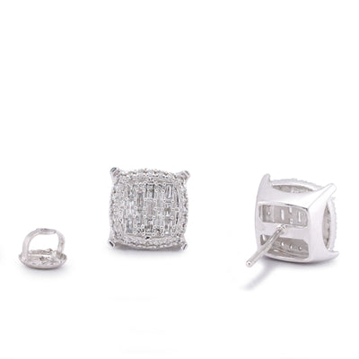 10K White Gold 0.33CT Square Shape Baguette Centre Halo Natural Diamond Women earrings - Elite Jewelers-Earrings