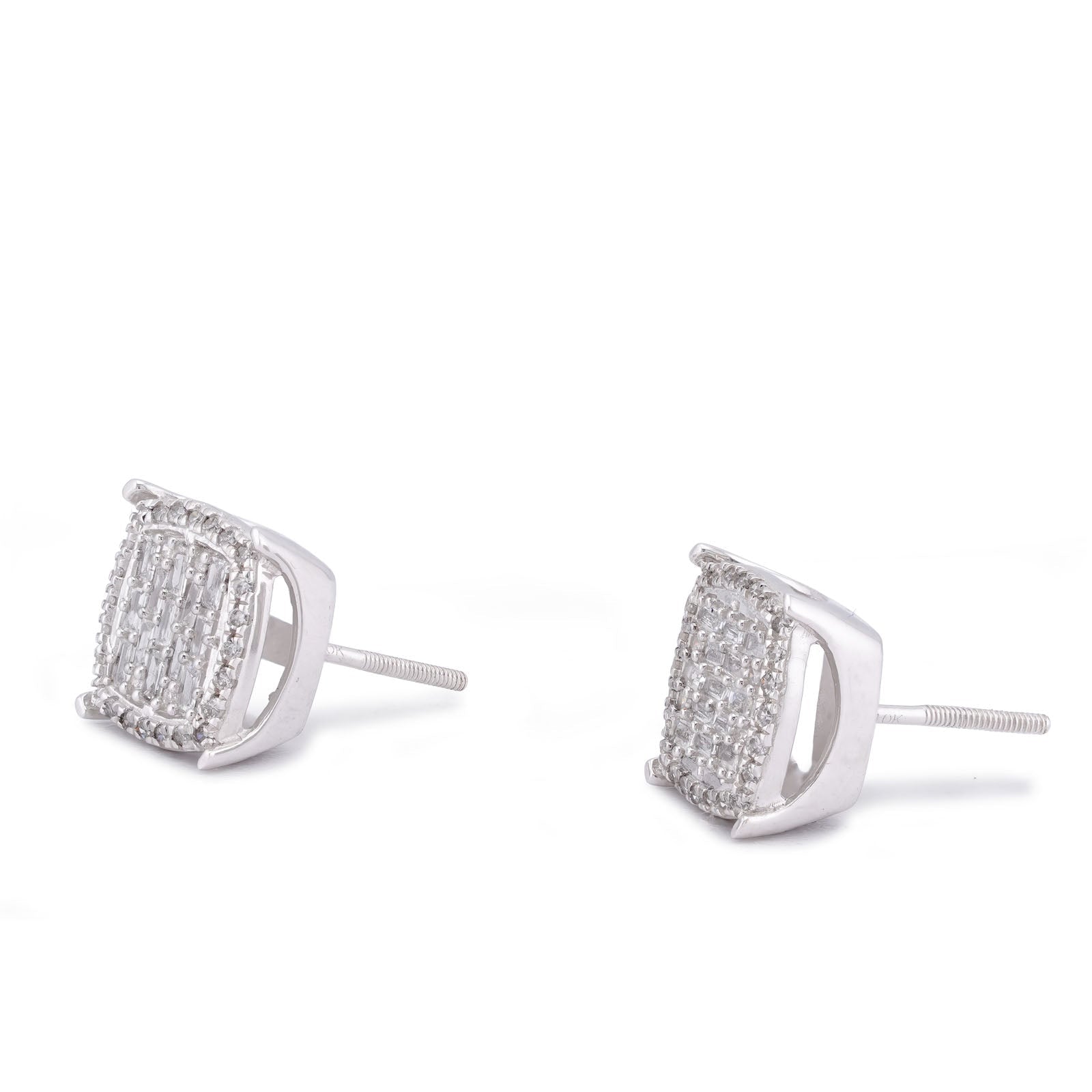 10K White Gold 0.33CT Square Shape Baguette Centre Halo Natural Diamond Women earrings - Elite Jewelers-Earrings