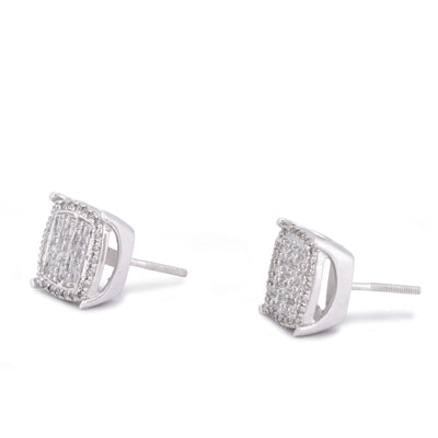 10K White Gold 0.33CT Square Shape Baguette Centre Halo Natural Diamond Women earrings - Elite Jewelers-Earrings