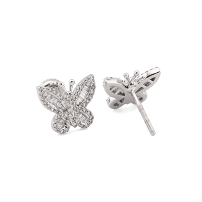 10k White Gold 0.44CTW Round/Baguette Natural Diamond Butterfly 2.2gms Stud - Elite Jewelers - Earrings