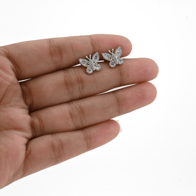 10k White Gold 0.44CTW Round/Baguette Natural Diamond Butterfly 2.2gms Stud - Elite Jewelers - Earrings