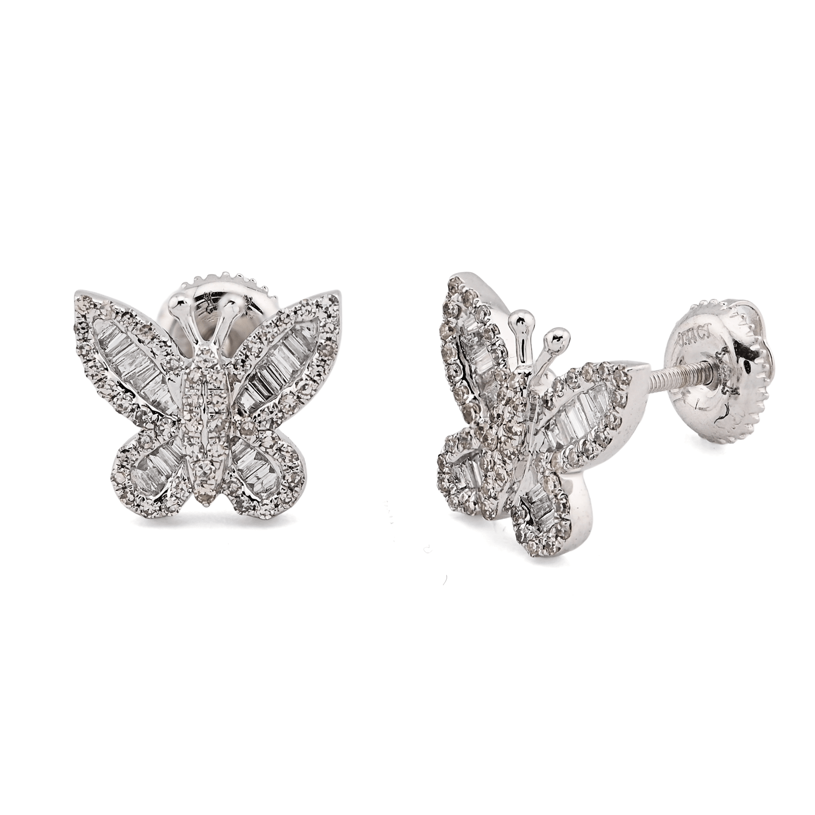 10k White Gold 0.44CTW Round/Baguette Natural Diamond Butterfly 2.2gms Stud - Elite Jewelers - Earrings