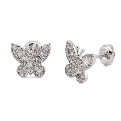 10k White Gold 0.44CTW Round/Baguette Natural Diamond Butterfly 2.2gms Stud - Elite Jewelers - Earrings