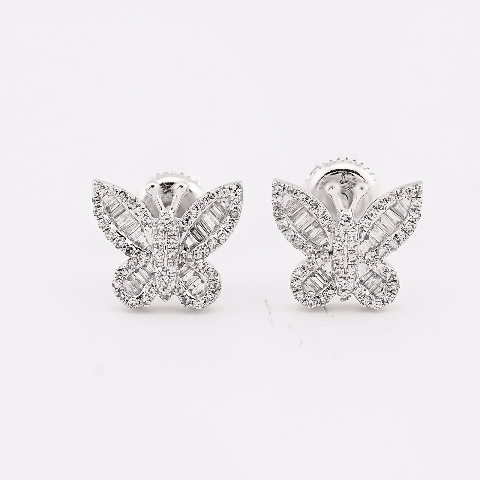 10k White Gold 0.44CTW Round/Baguette Natural Diamond Butterfly 2.2gms Stud - Elite Jewelers - Earrings