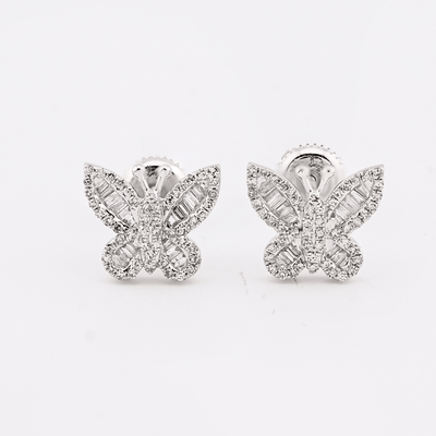 10k White Gold 0.44CTW Round/Baguette Natural Diamond Butterfly 2.2gms Stud - Elite Jewelers - Earrings