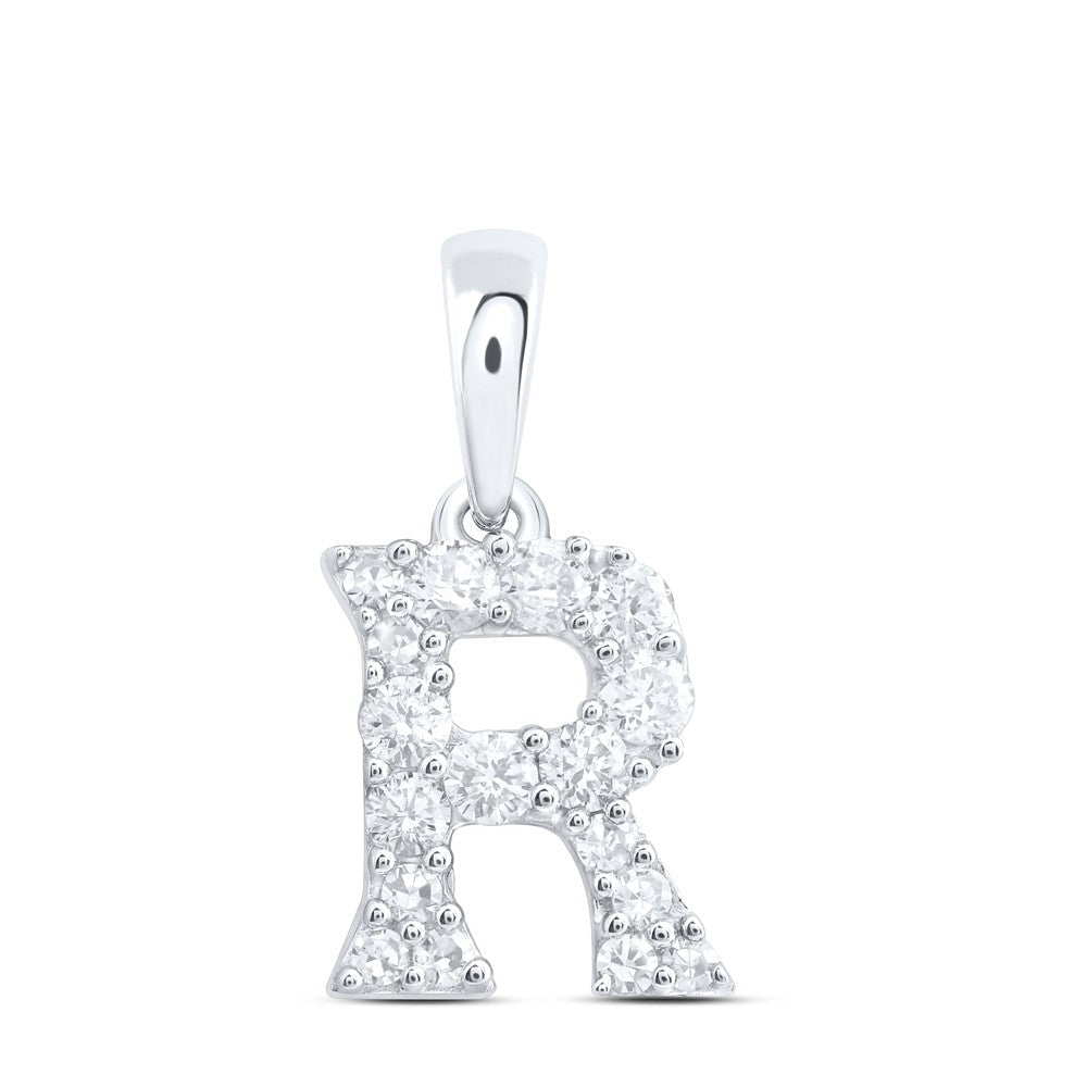 10k White Gold 0.44gms 0.19CTW Natural Diamond Initial "R" Letter Pendant Charm - Elite Jewelers - Charms & Pendants