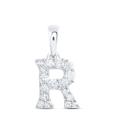 10k White Gold 0.44gms 0.19CTW Natural Diamond Initial "R" Letter Pendant Charm - Elite Jewelers - Charms & Pendants