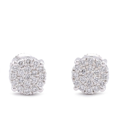 10K White Gold 0.49CT Lab Diamond Halo Cluster Men Women Earring - Elite Jewelers-Earrings